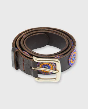 1.25" African Beaded Belt in Blue/Orange Disc