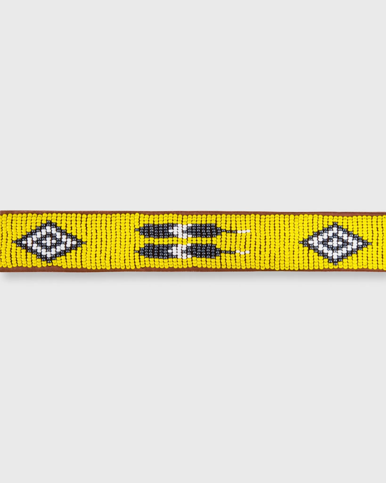 1.25" African Beaded Belt in Yellow Multi Feather Design