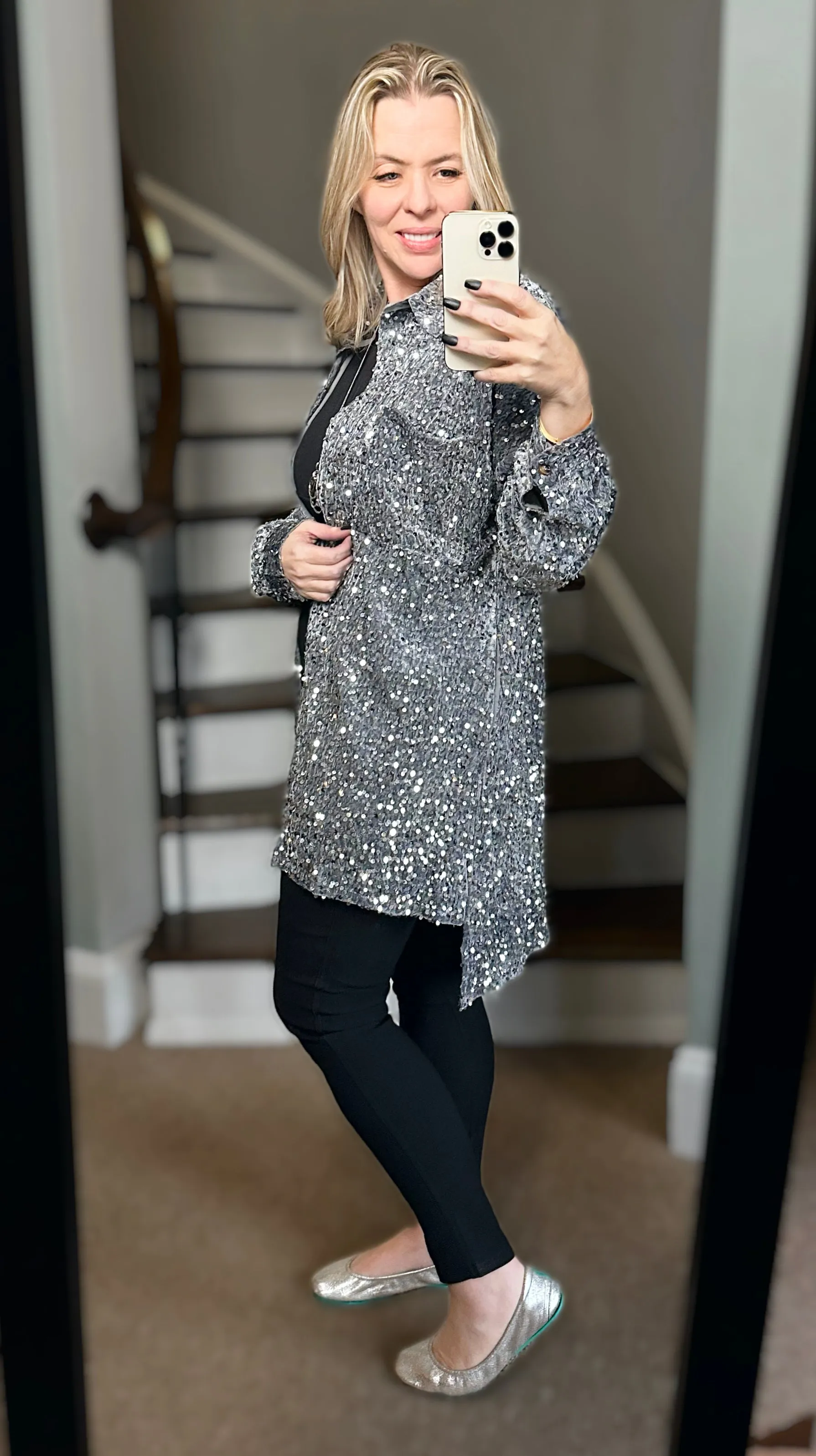 2 Colors - Sequins and Velvet Button Down Shirt Dress / Cardigan