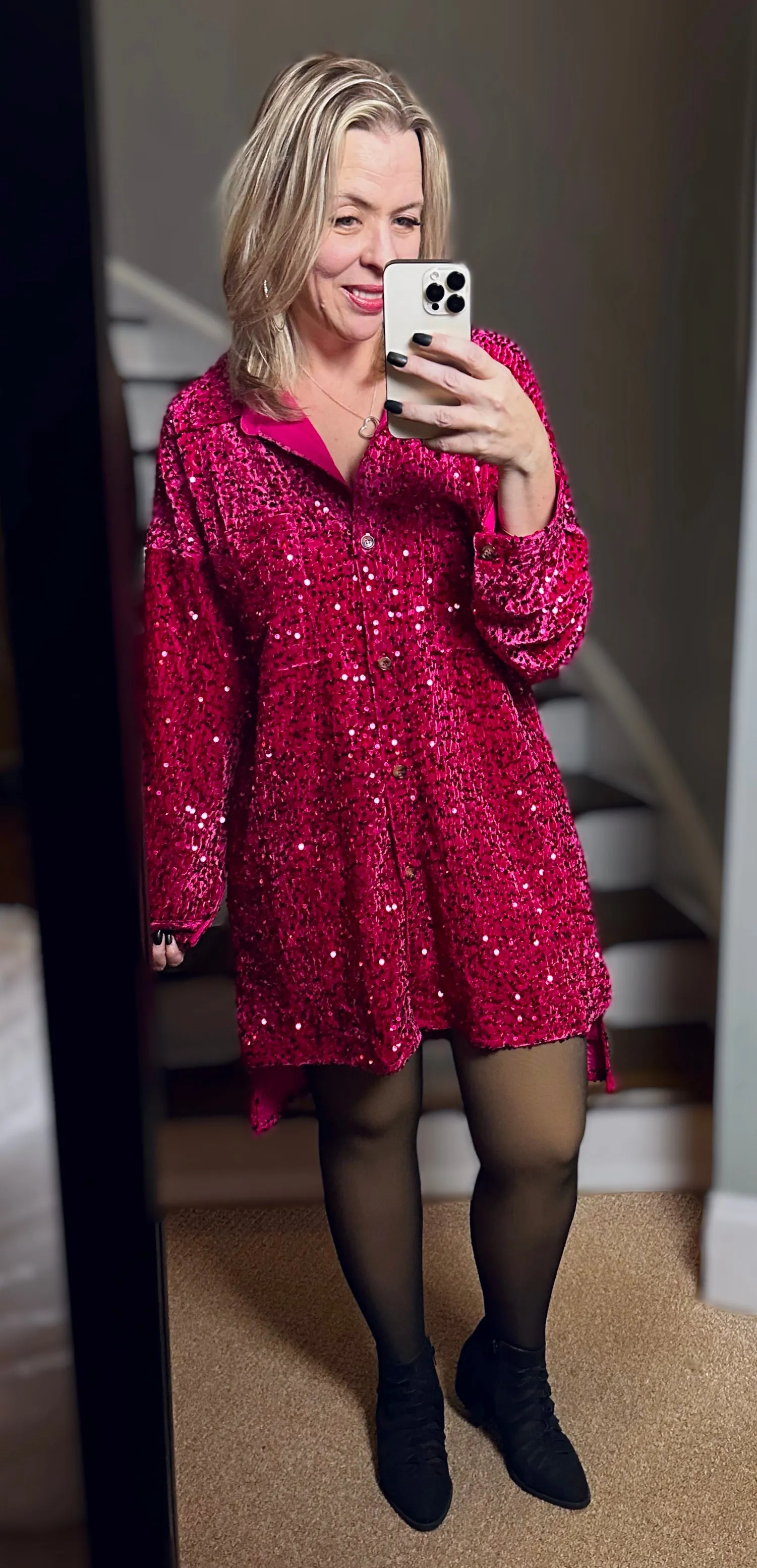 2 Colors - Sequins and Velvet Button Down Shirt Dress / Cardigan