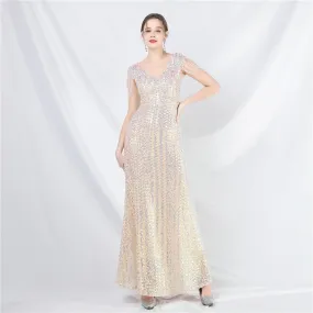 31621# New A- line Large Hem Dress Craft Beaded Sequined Long A- line Evening Dress