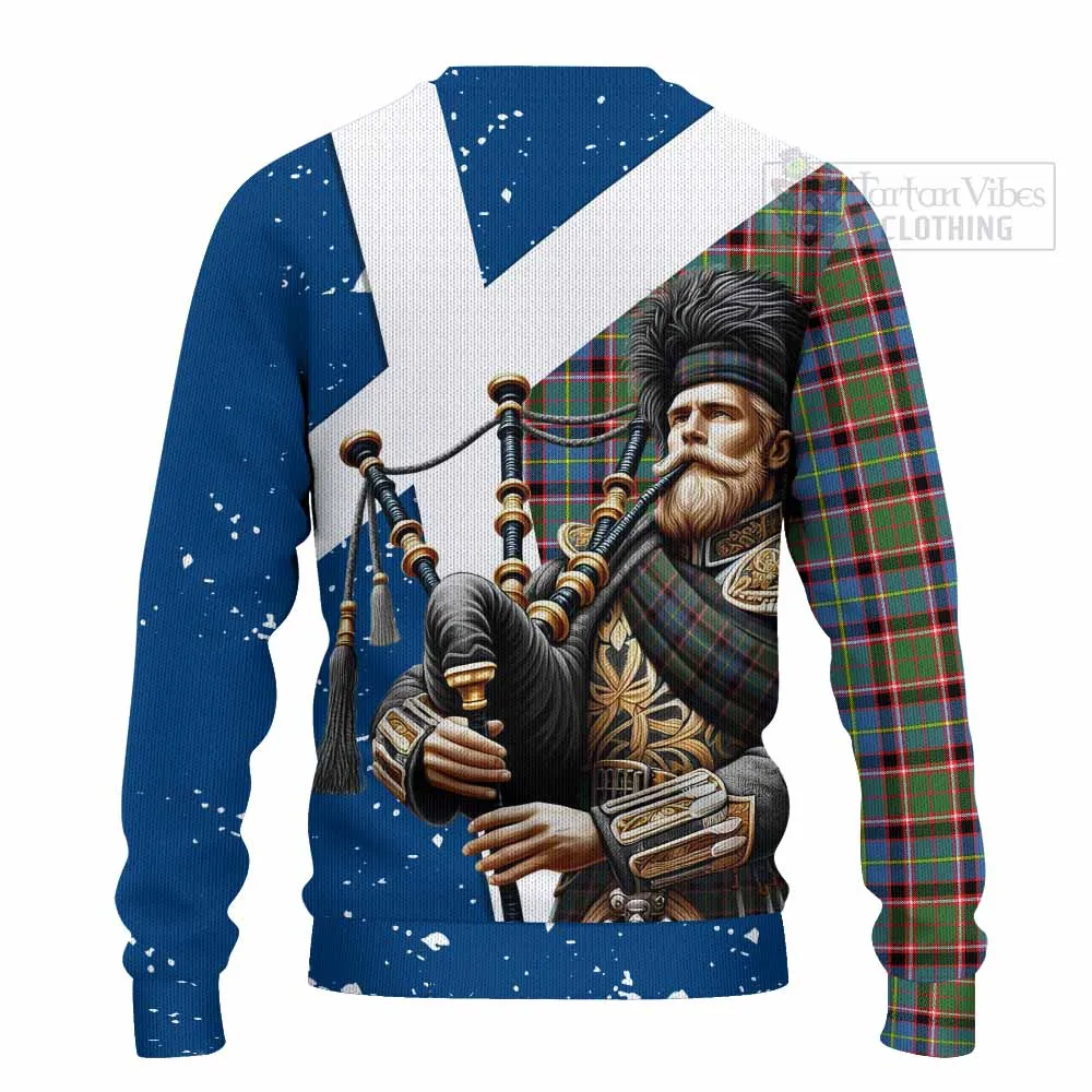 Aikenhead Tartan Knitted Sweater with Family Crest Scottish Bagpiper Vibes