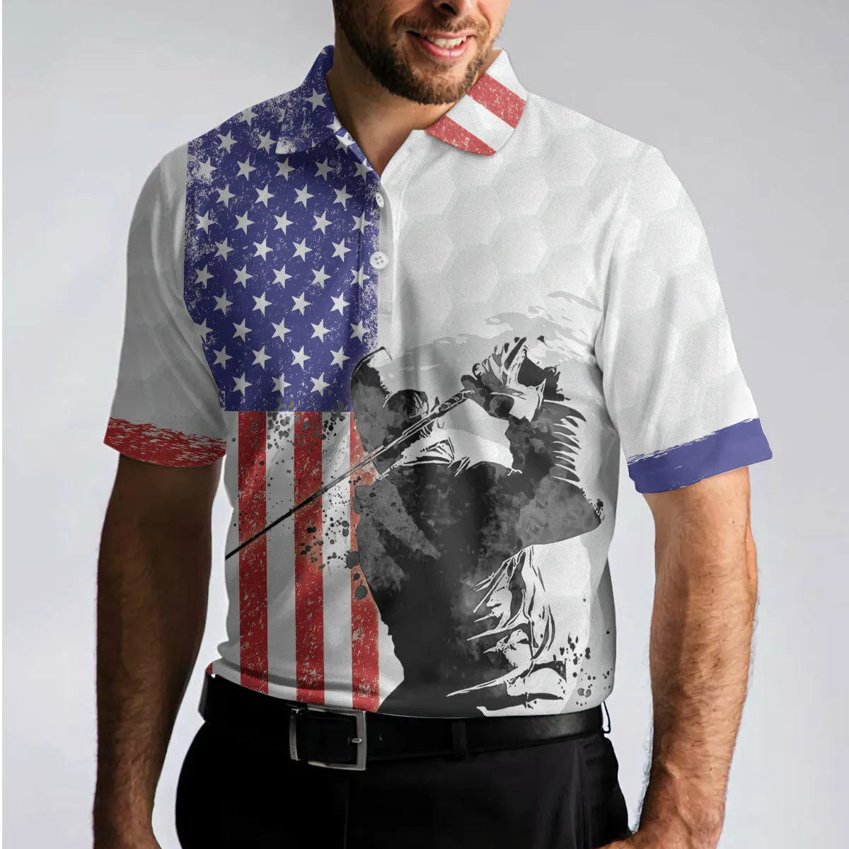 American Golfer Short Sleeve Golf Polo Shirt, Golf Club Style American Flag Polo Shirt, Patriotic Golf Shirt For Men Coolspod