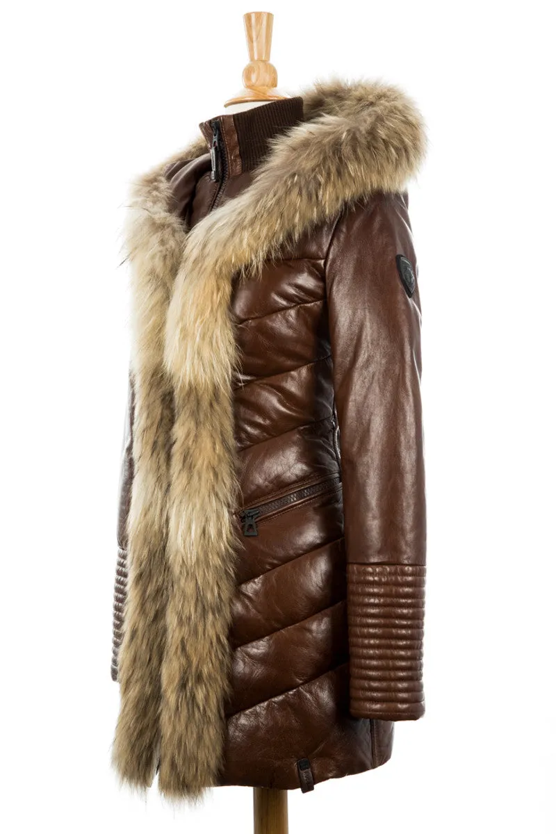 Andrea Leather Coat With Fur Trim