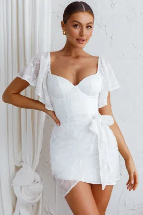 Aphrodite Molded Bust Angel Sleeve Wrap Dress Embroidered White