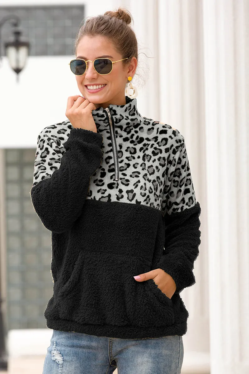 *APP EXCLUSIVE* Grey Leopard Sherpa Pullover