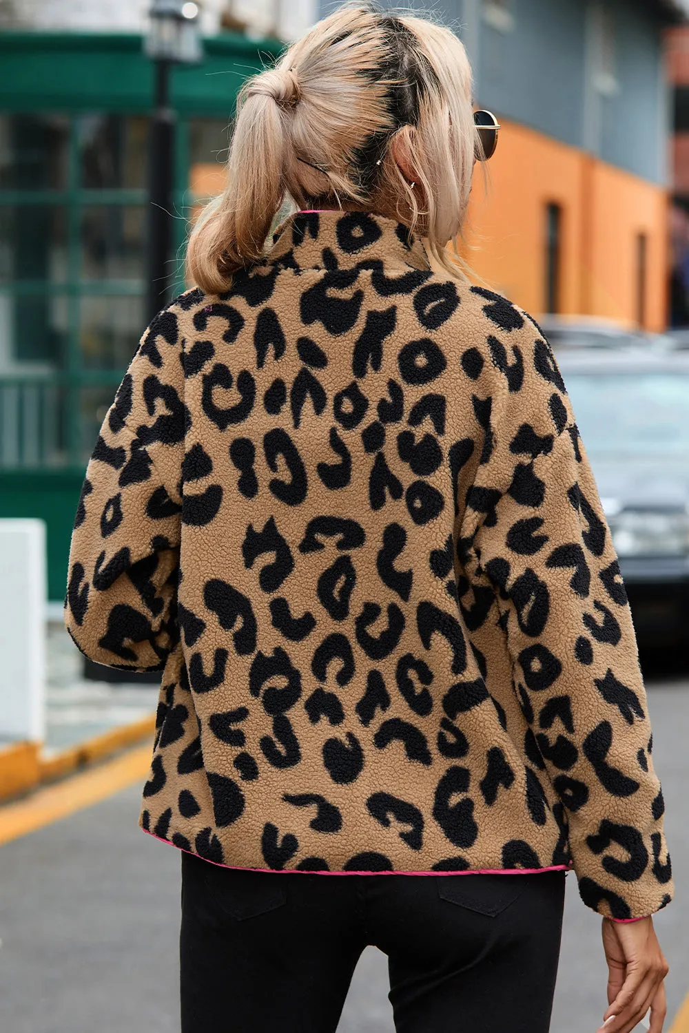 *APP EXCLUSIVE* Leopard Zip-Up Dropped Shoulder Jacket