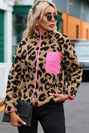 *APP EXCLUSIVE* Leopard Zip-Up Dropped Shoulder Jacket