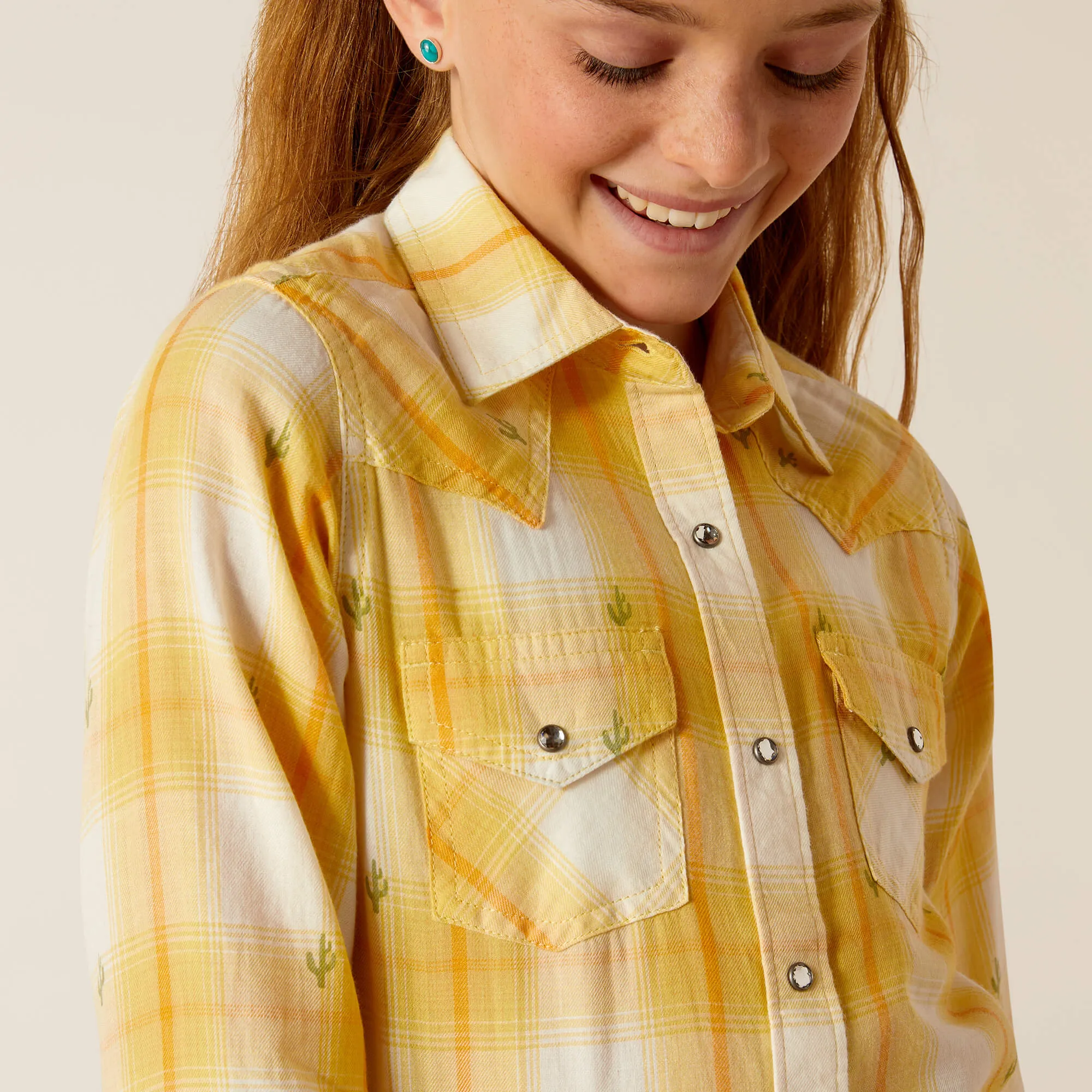 Ariat Girl's Glenrock Western Snap Shirt in Cactus Dobby