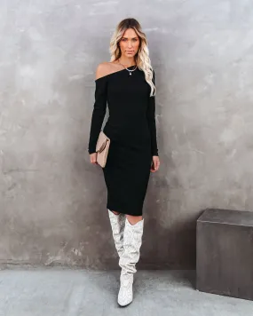 Arielle Off The Shoulder Ribbed Knit Midi Dress - FINAL SALE