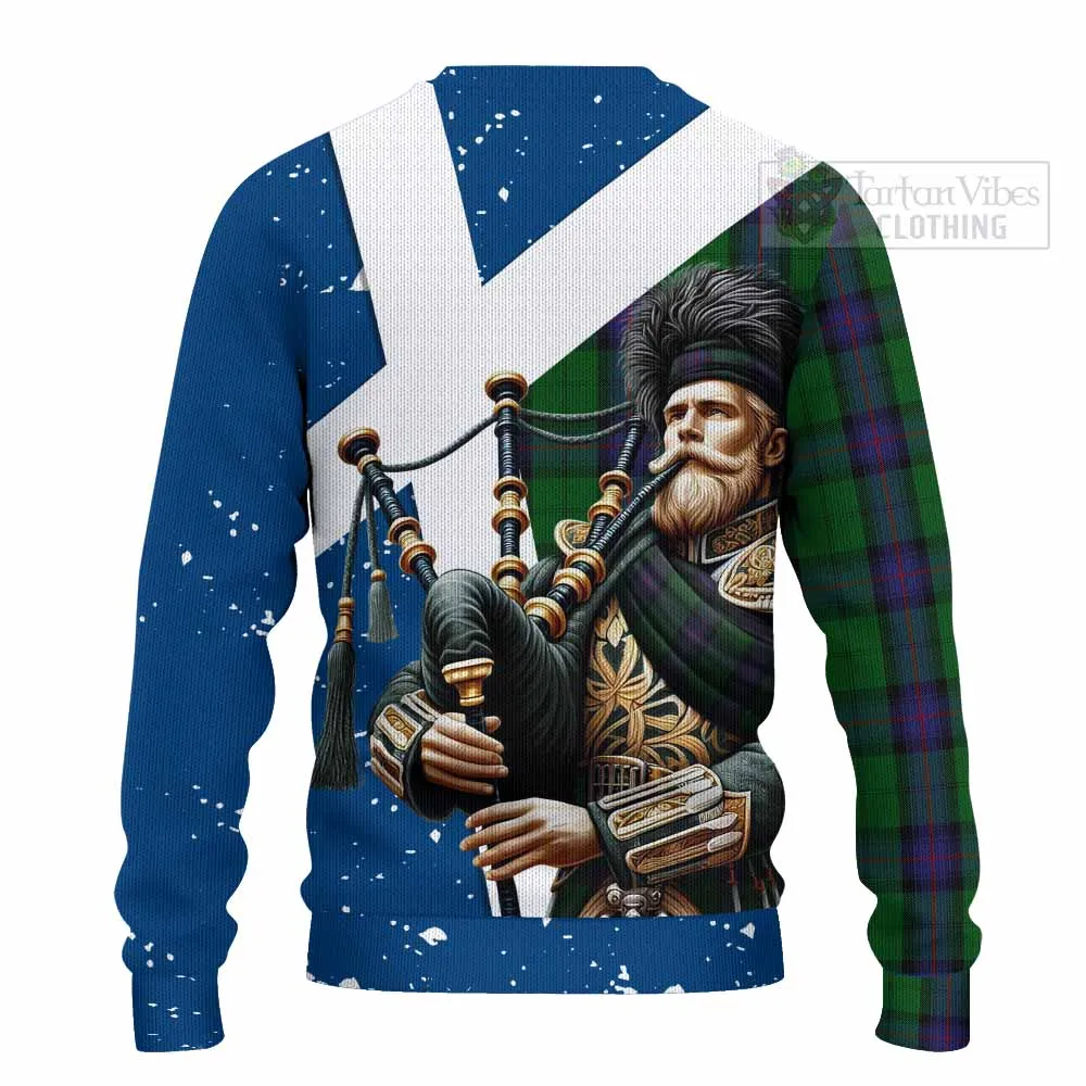 Armstrong Tartan Knitted Sweater with Family Crest Scottish Bagpiper Vibes