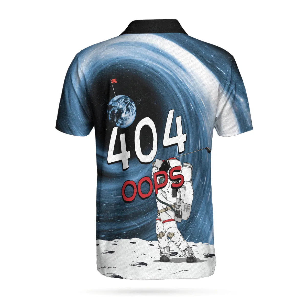 Astronaut Golfing Outer Space Black Golf Polo Shirt, Hole 404 Oops Polo Shirt, Best Golf Shirt For Men Coolspod