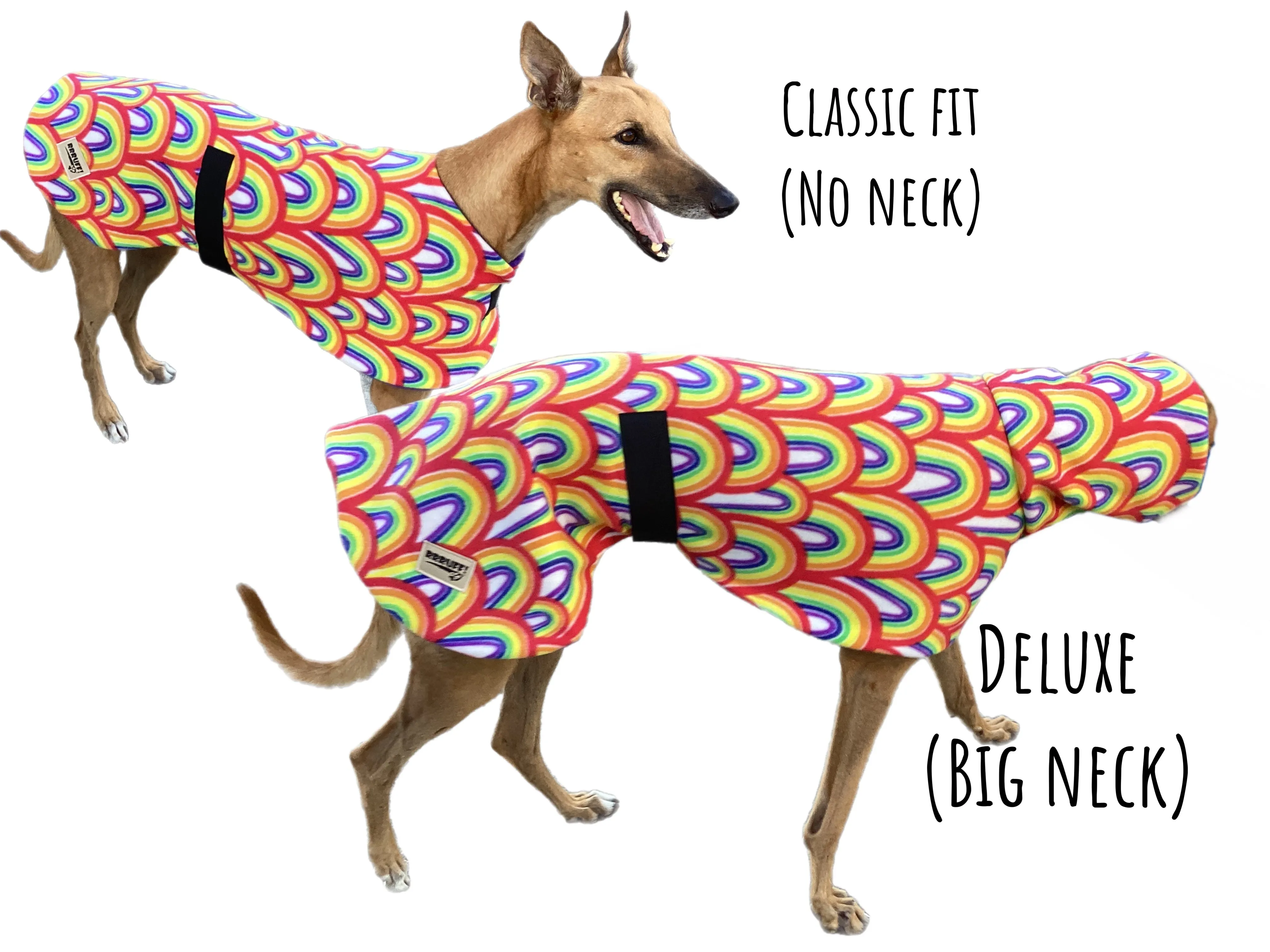 Autumn range classic style Greyhound ‘rainbow’ in fleece washable