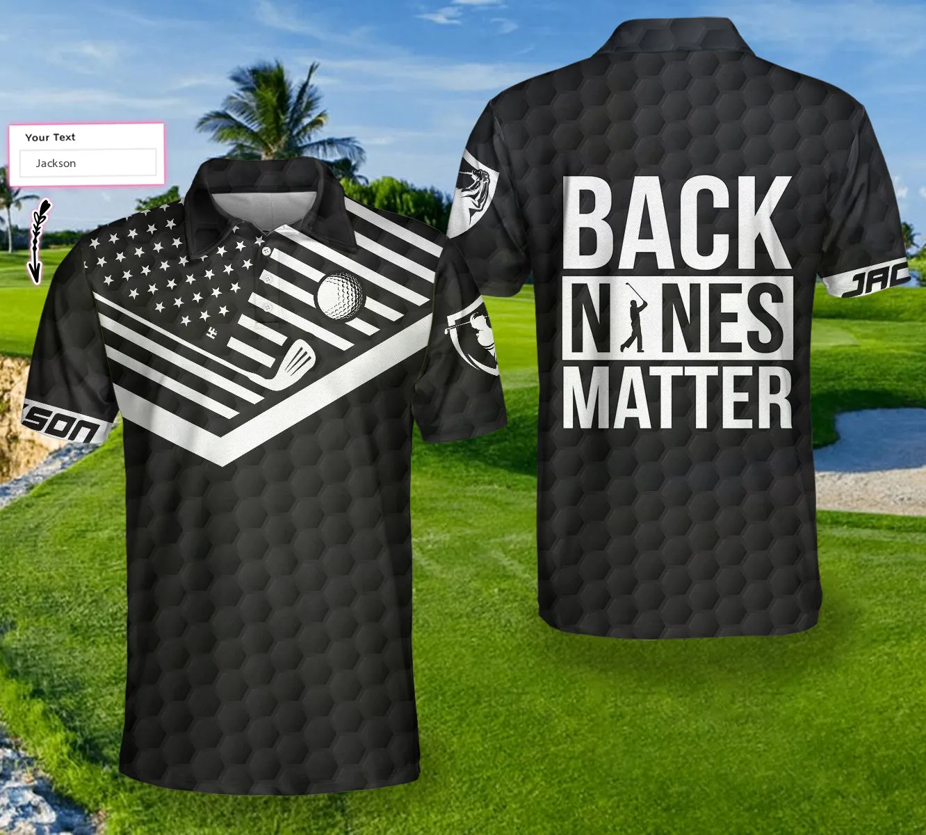 Back Nines Matter Custom Polo Shirt, Black Theme American Flag Polo Shirt, Best Personalized Golf Shirt For Men Coolspod