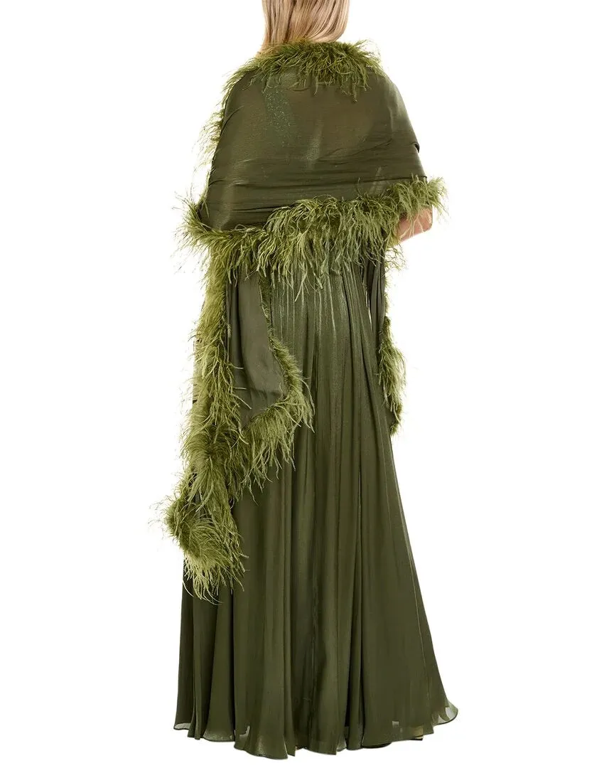 Badgley Mischka Feather Wrap Sequin Gown