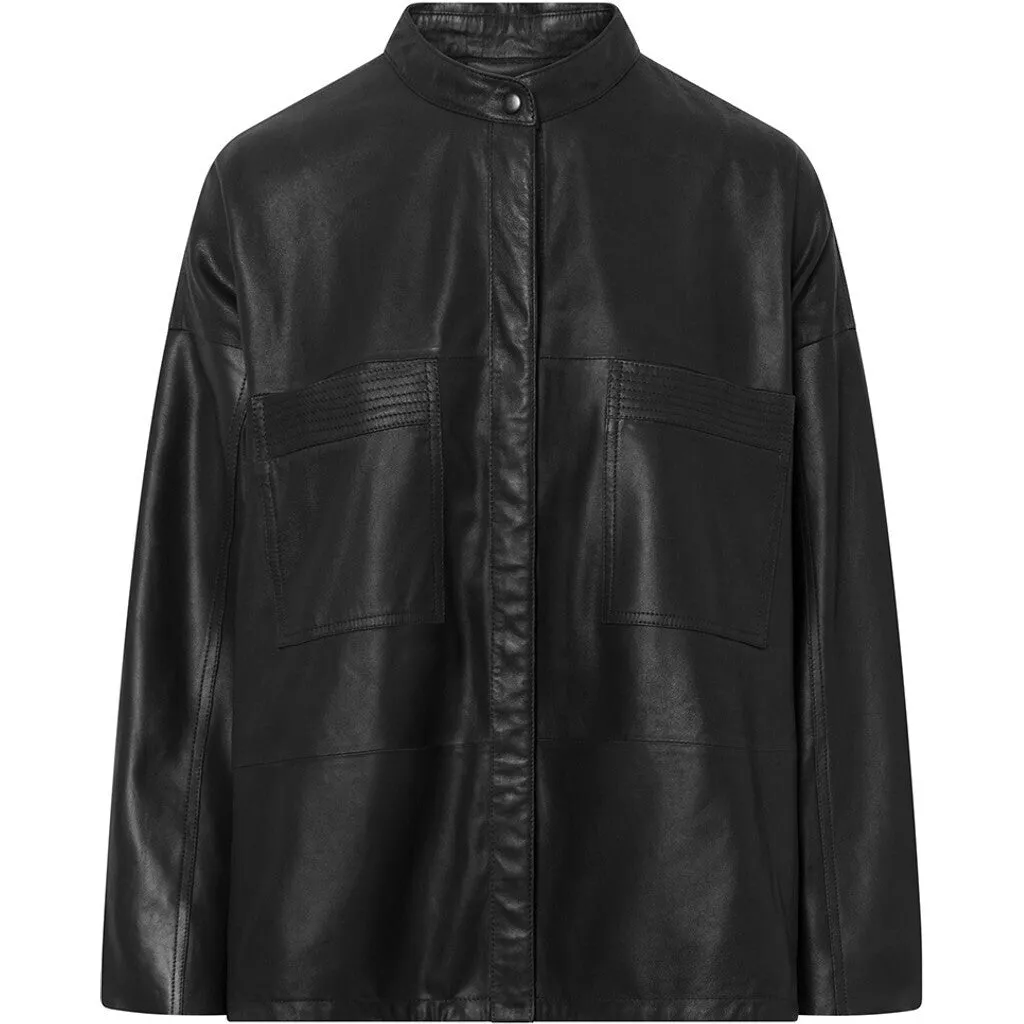 Beautiful LS Kerry leather shirt / 51106 - Black (Nero)