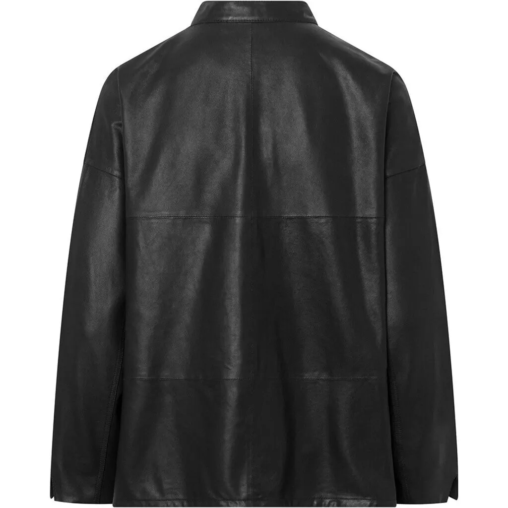 Beautiful LS Kerry leather shirt / 51106 - Black (Nero)