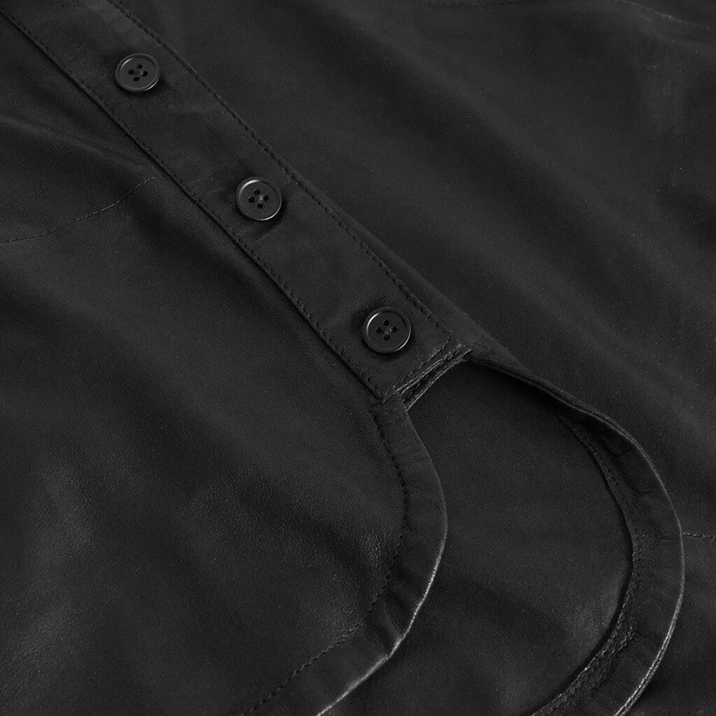 Beautiful LS Kerry leather shirt / 51106 - Black (Nero)