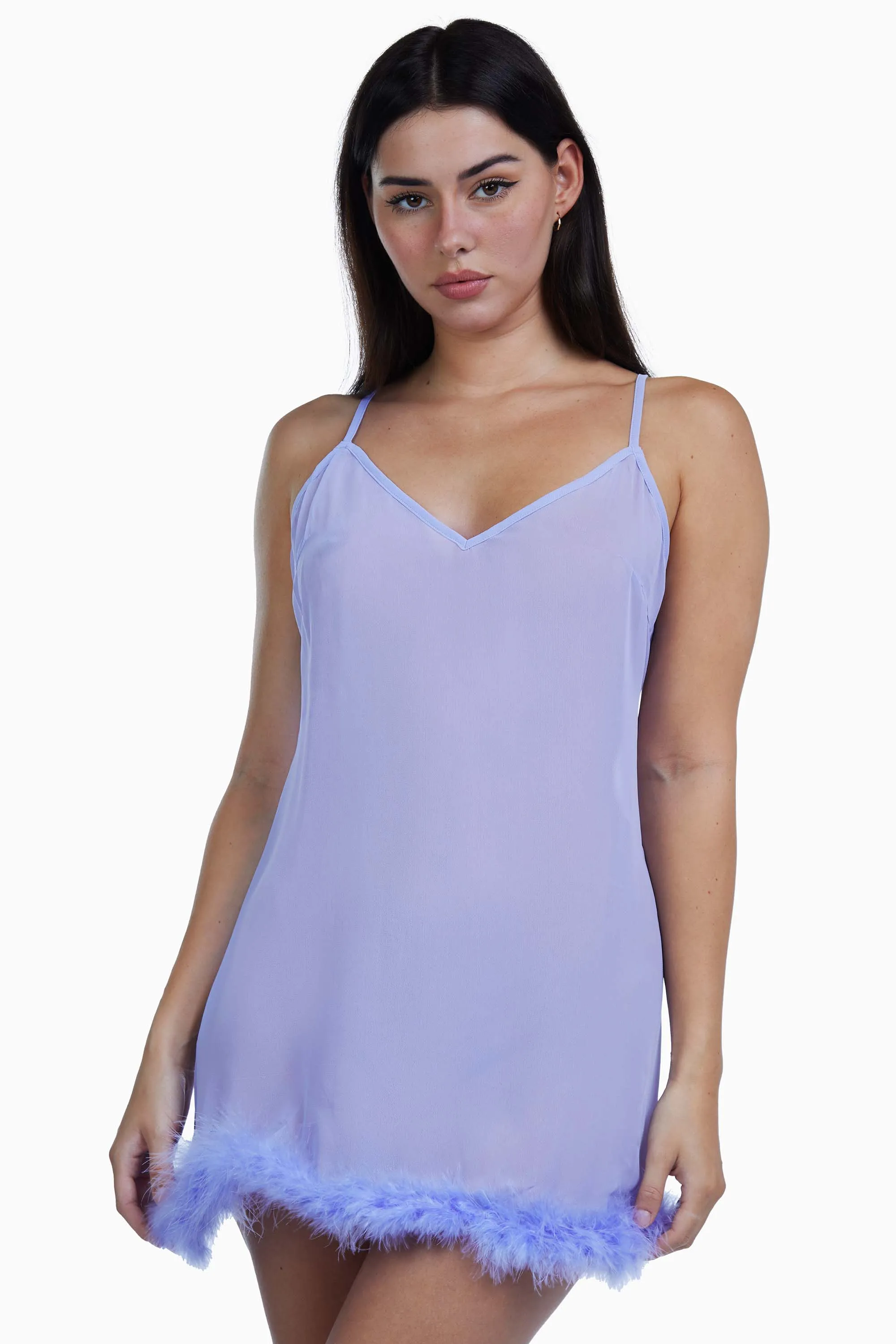 Bettie Page Lilac Chiffon Feather Babydoll Dress