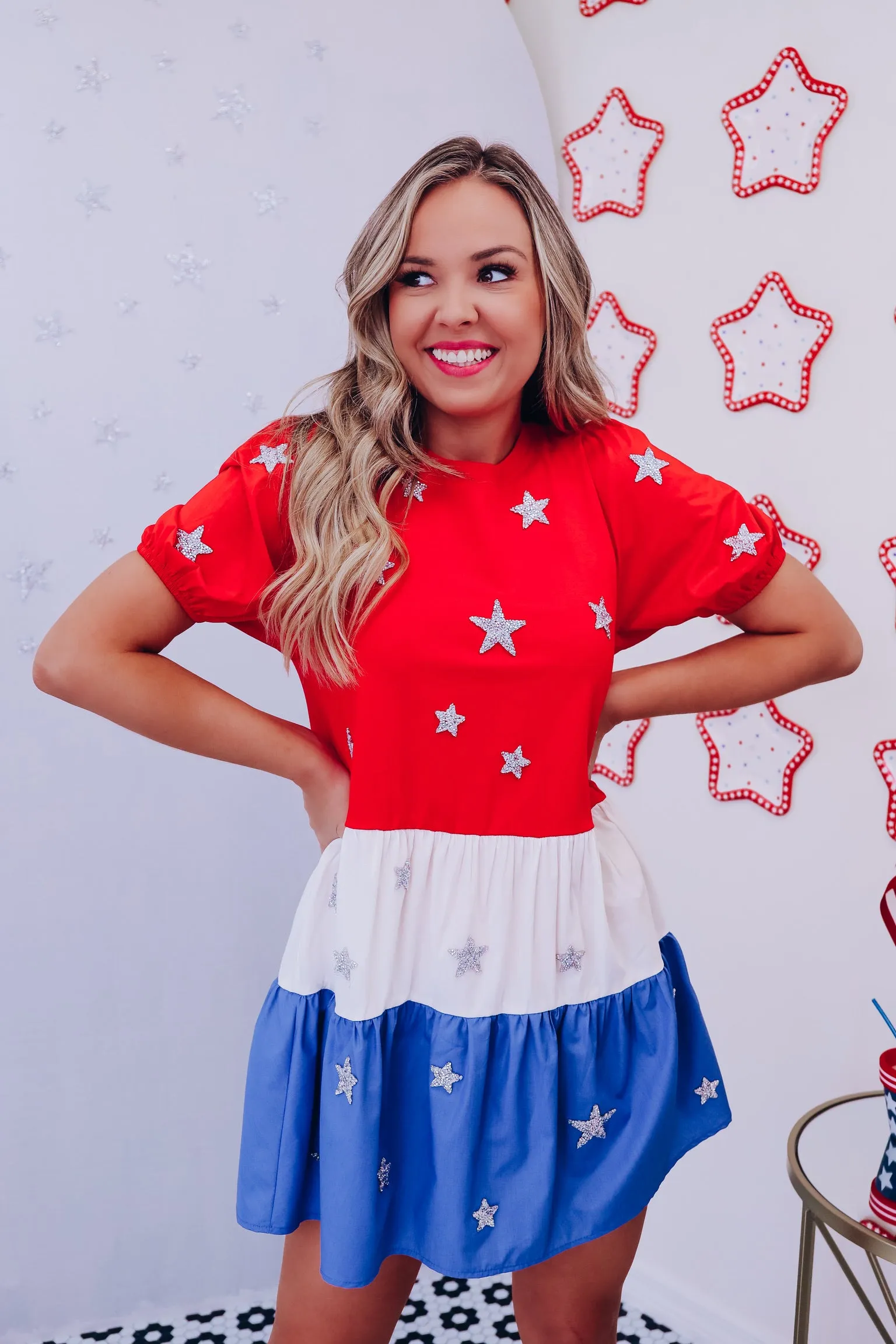 Bold Stripes Bright Stars Babydoll Dress