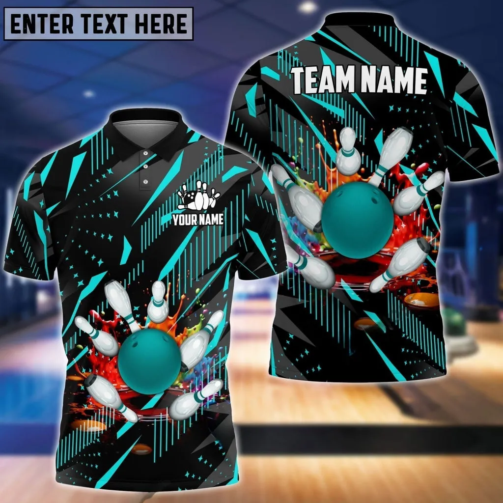 Bowling & Pins Classic Fireworks Multicolor Option Customized Name, Team Name 3D Polo Shirt