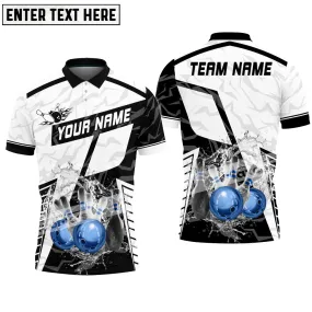 Bowling Ball And Pins Water Multicolor Option Customized Name, Team Name 3D Polo Shirt, Gift for Bowler