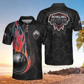 Bowling In Fire And Flag Short Sleeve Polo Shirt, Bowling Ball Polo Shirt, Best Bowling Shirt For Men Coolspod