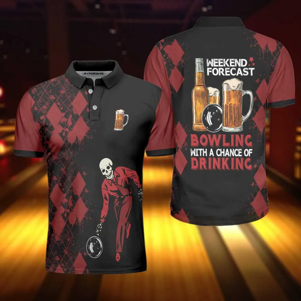 Bowling With A Chance Of Drinking Polo Shirt, Red And Black Bowling Shirt For Men, Bowling Beer Polo Shirt Coolspod