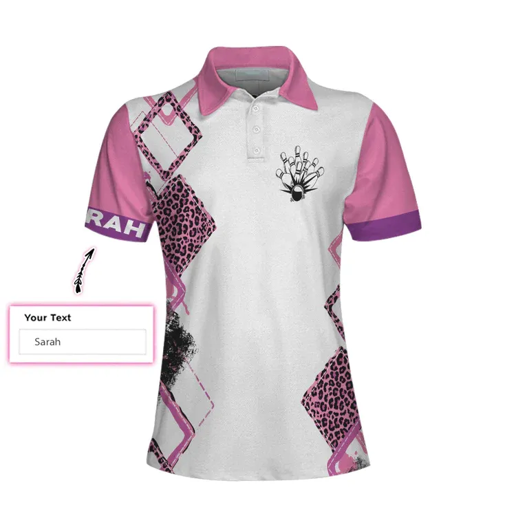 Bowling With No Chance Of House Cleaning Custom Short Sleeve Women Polo Shirt, Pink Leopard Bowling Shirt Coolspod