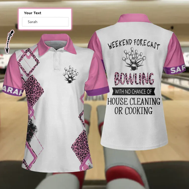 Bowling With No Chance Of House Cleaning Custom Short Sleeve Women Polo Shirt, Pink Leopard Bowling Shirt Coolspod