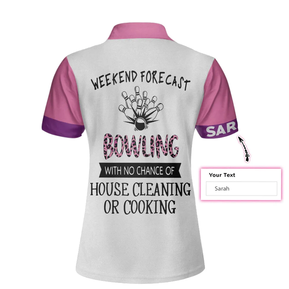 Bowling With No Chance Of House Cleaning Custom Short Sleeve Women Polo Shirt, Pink Leopard Bowling Shirt Coolspod