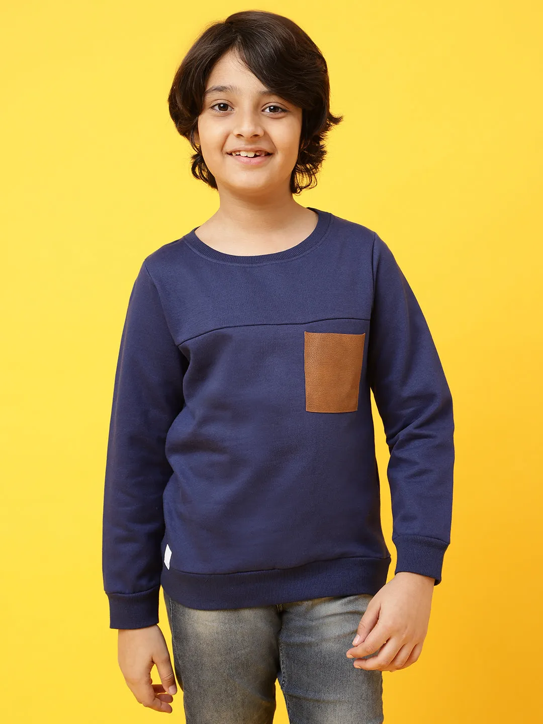 Boys Navy Blue Cotton Printed Sweatshirt