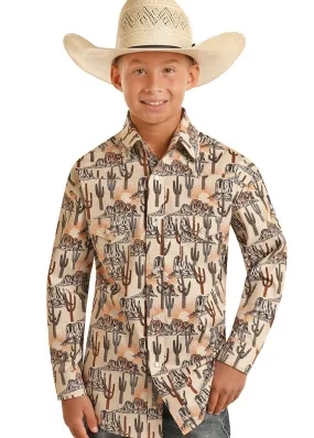 Boy's Rock & Roll Dale Brisby Cactus Print Snap Shirt