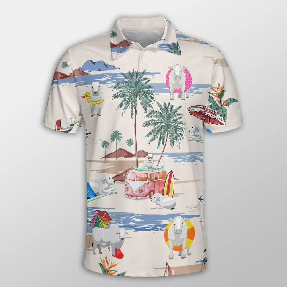 Brahman Men Polo Shirts For Summer - Brahman Summer Beach Pattern Button Shirts For Men - Perfect Gift For Brahman Lovers, Cattle Lovers