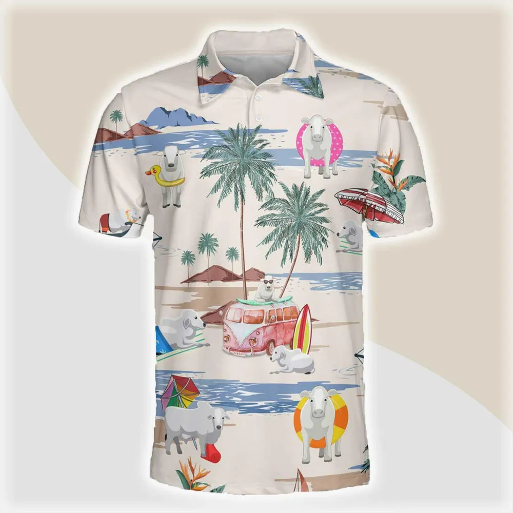 Brahman Men Polo Shirts For Summer - Brahman Summer Beach Pattern Button Shirts For Men - Perfect Gift For Brahman Lovers, Cattle Lovers