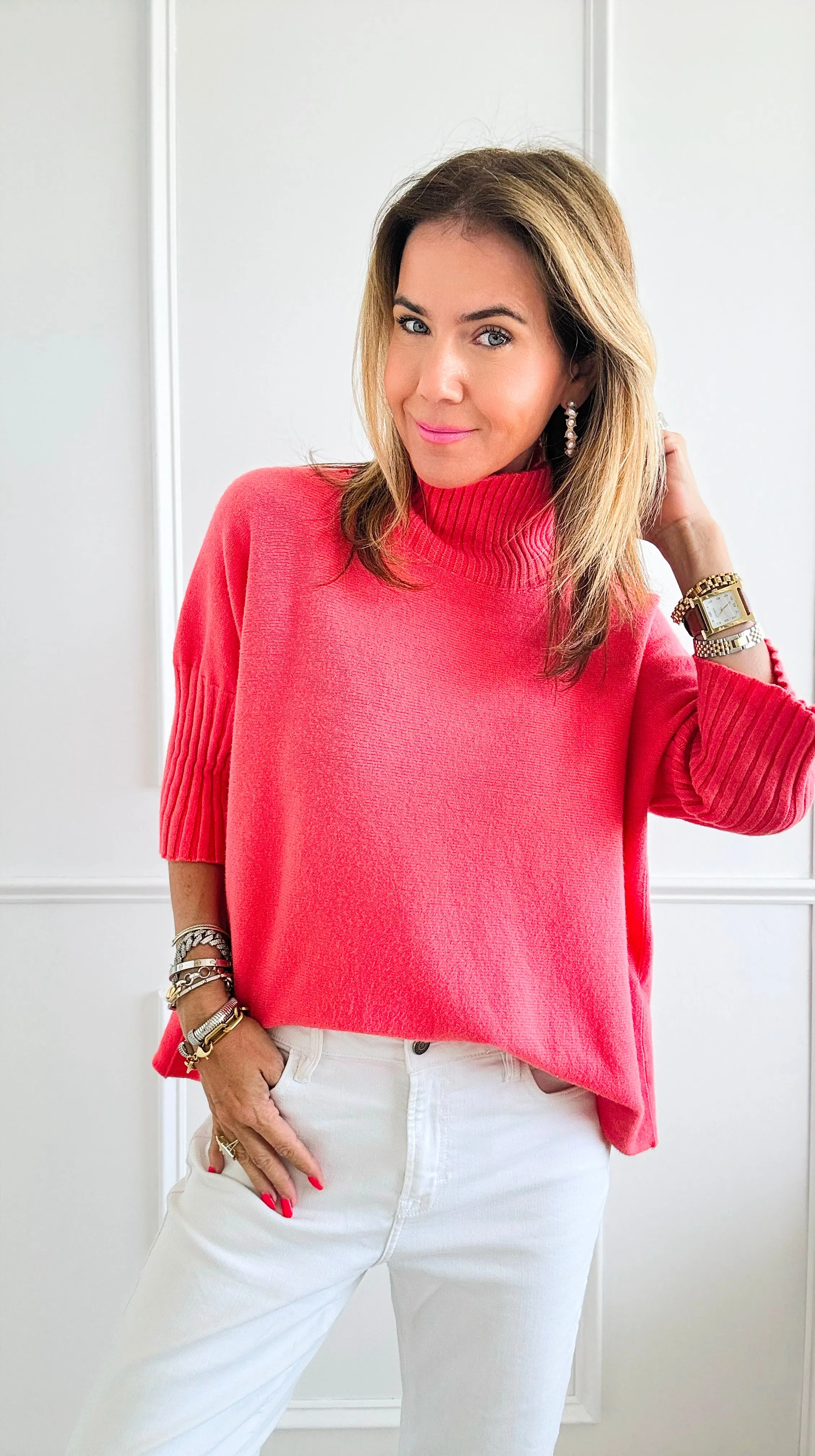 Break Free Italian Sweater Top - Coral