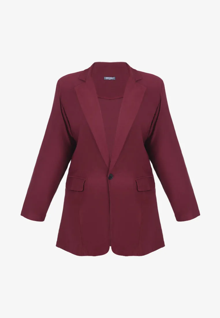 Breanne FLEXI Collared Professional Blazer - Dark Red