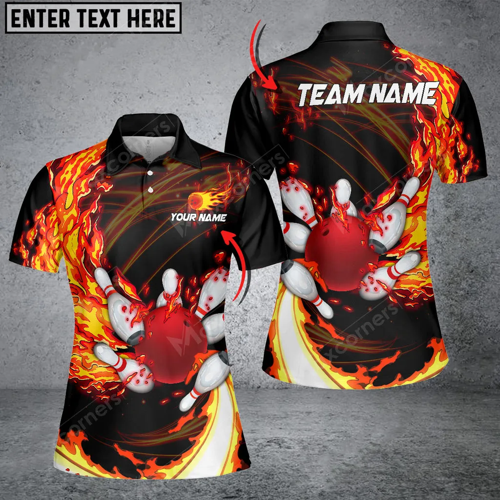 Breath Of Fire Bowling And Pins Multicolor Option Customized Name 3D Polo Shirt For Women