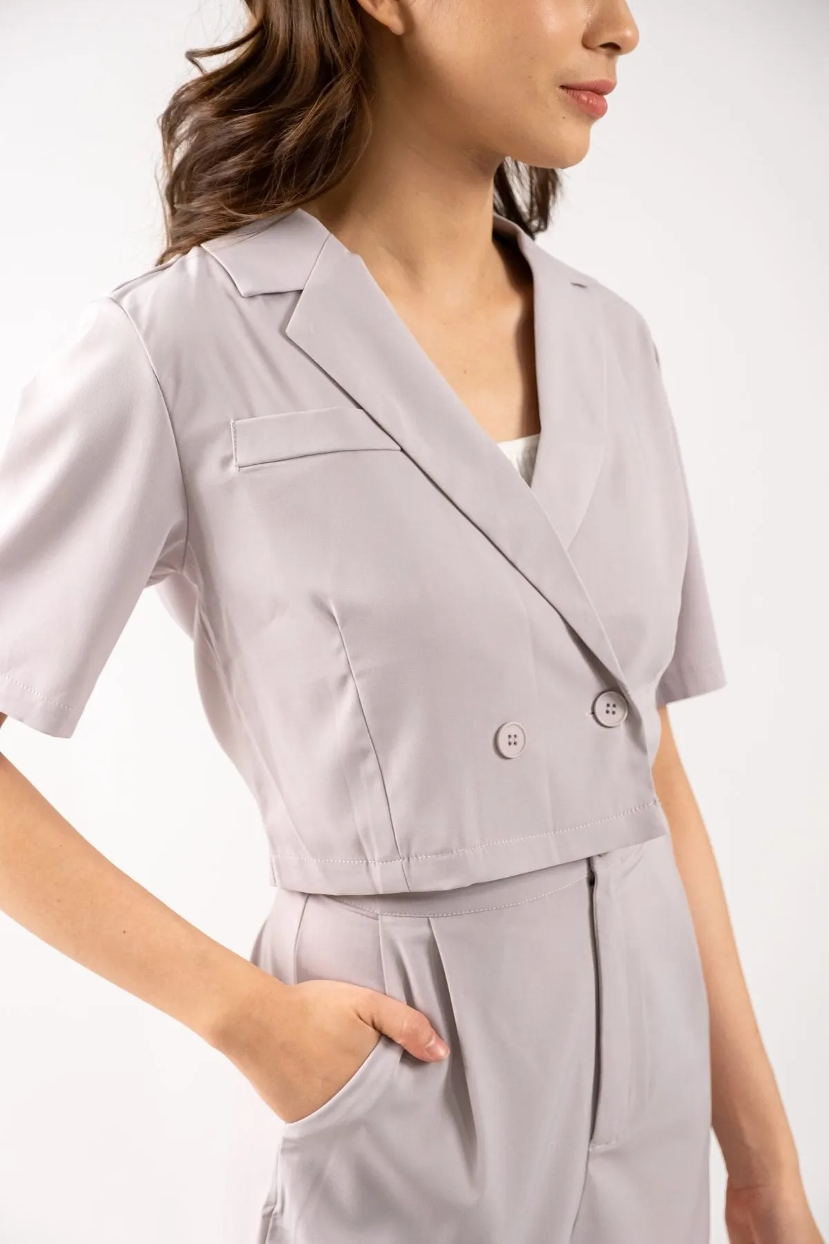 Camille Crop Blazer Set (Grey)