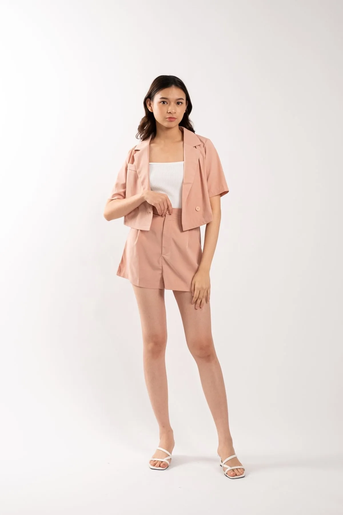 Camille Crop Blazer Set (Pink)