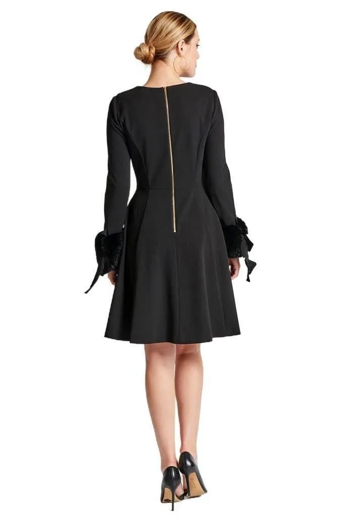 Caroline Dress - Crepe fit & flare dress with faux fur cuffs