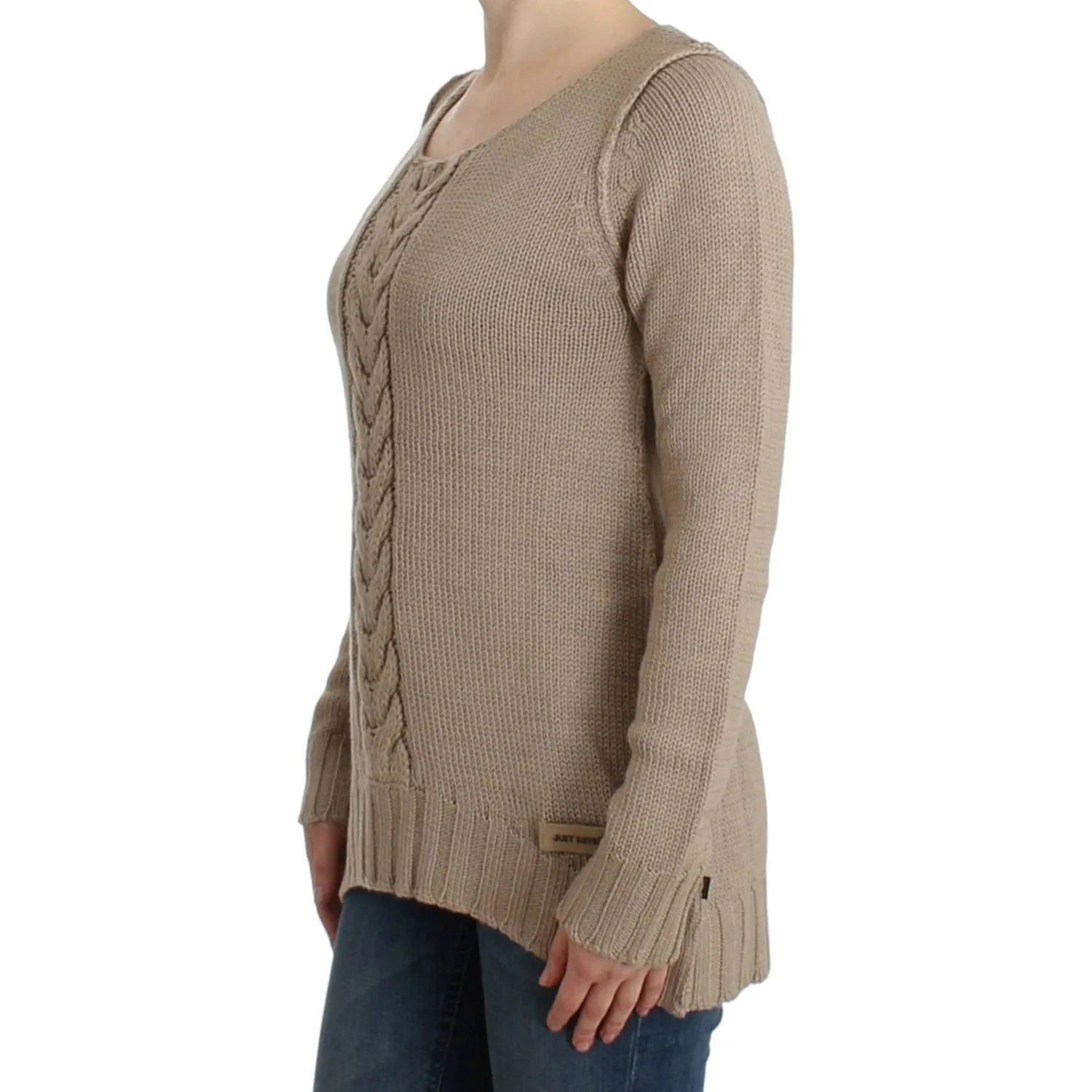 Cavalli Elegant Beige Knitted Crew Neck Sweater