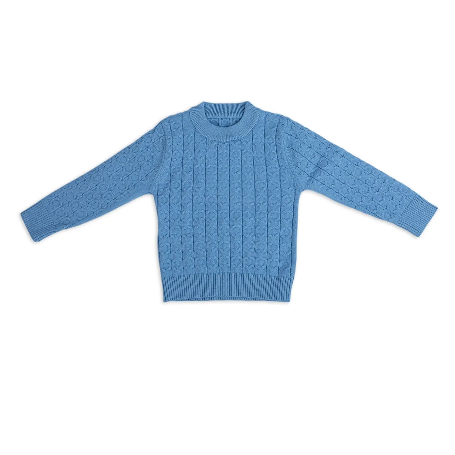 Classic Solid Round Neck Premium Full Sleeves Cable Knit Sweater - Blue