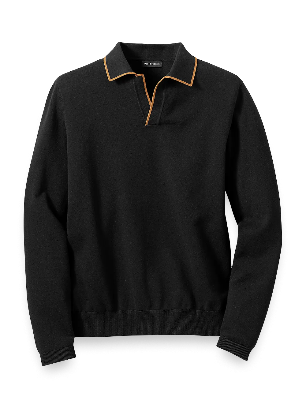 Cotton V-Neck Polo Sweater - Black