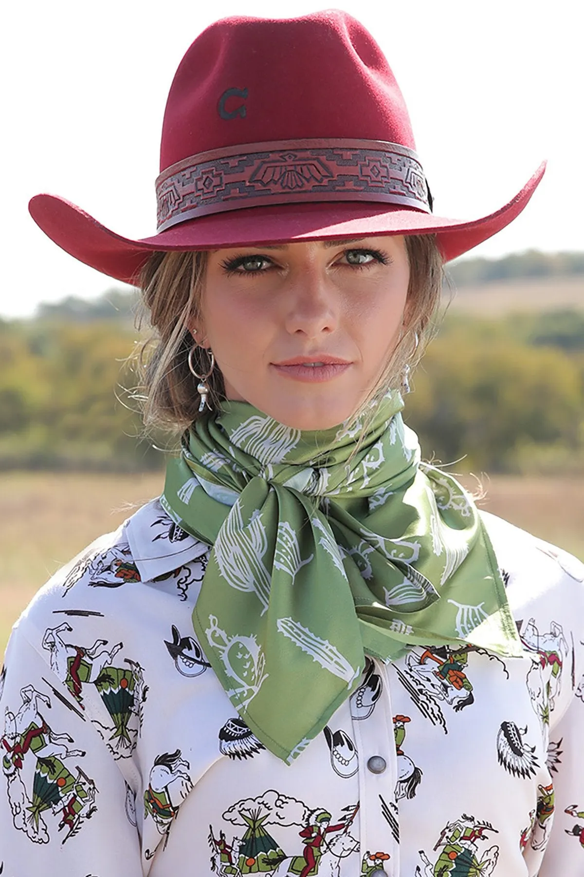 Cruel Denim Ladies Cactus Print Wild Rag - Green - CXX7207012