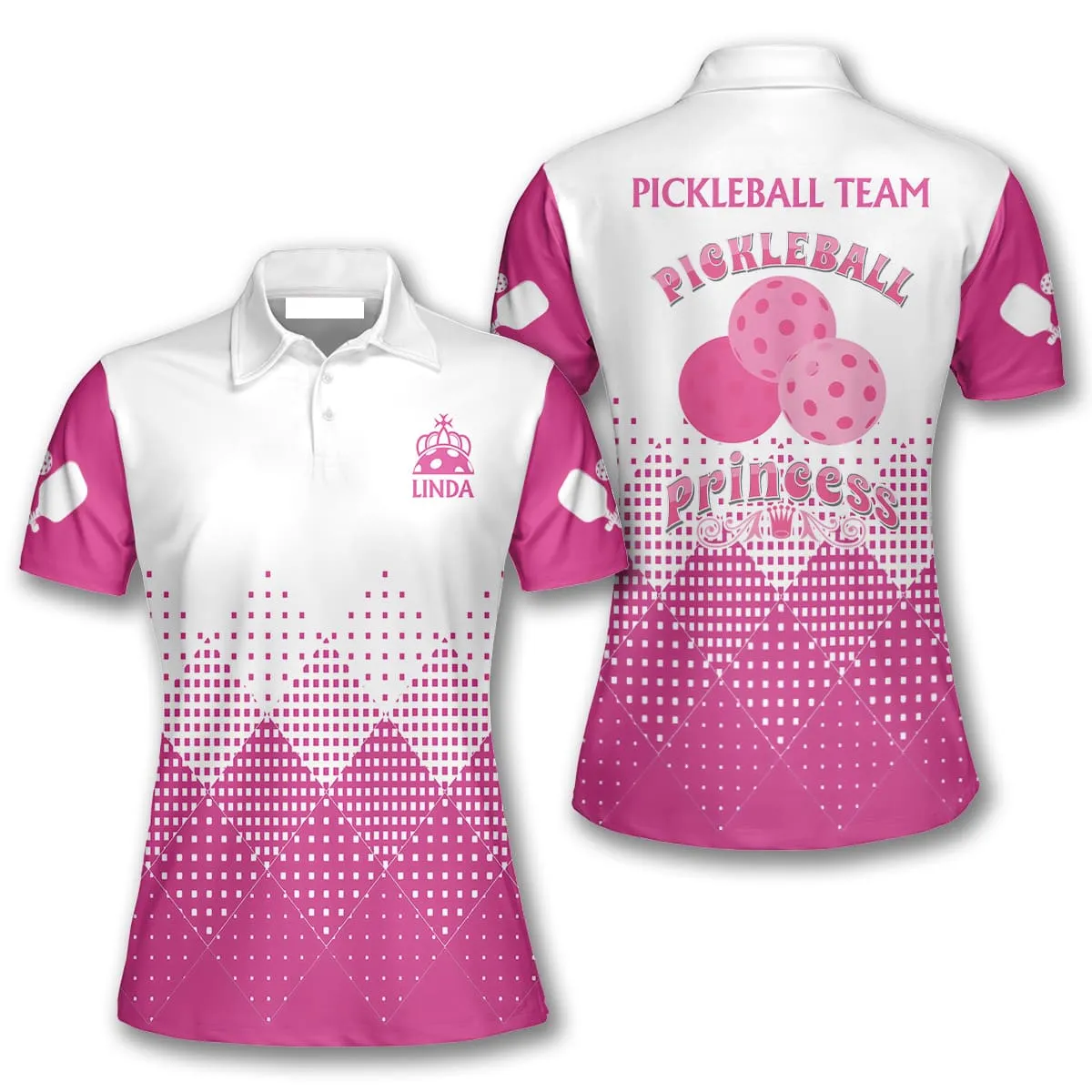 Custom Name Team Pink And White Pickleball Polo Shirts For Women