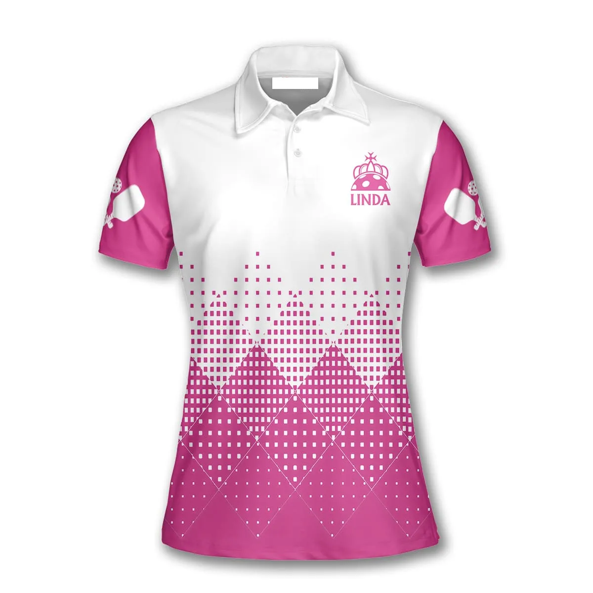 Custom Name Team Pink And White Pickleball Polo Shirts For Women