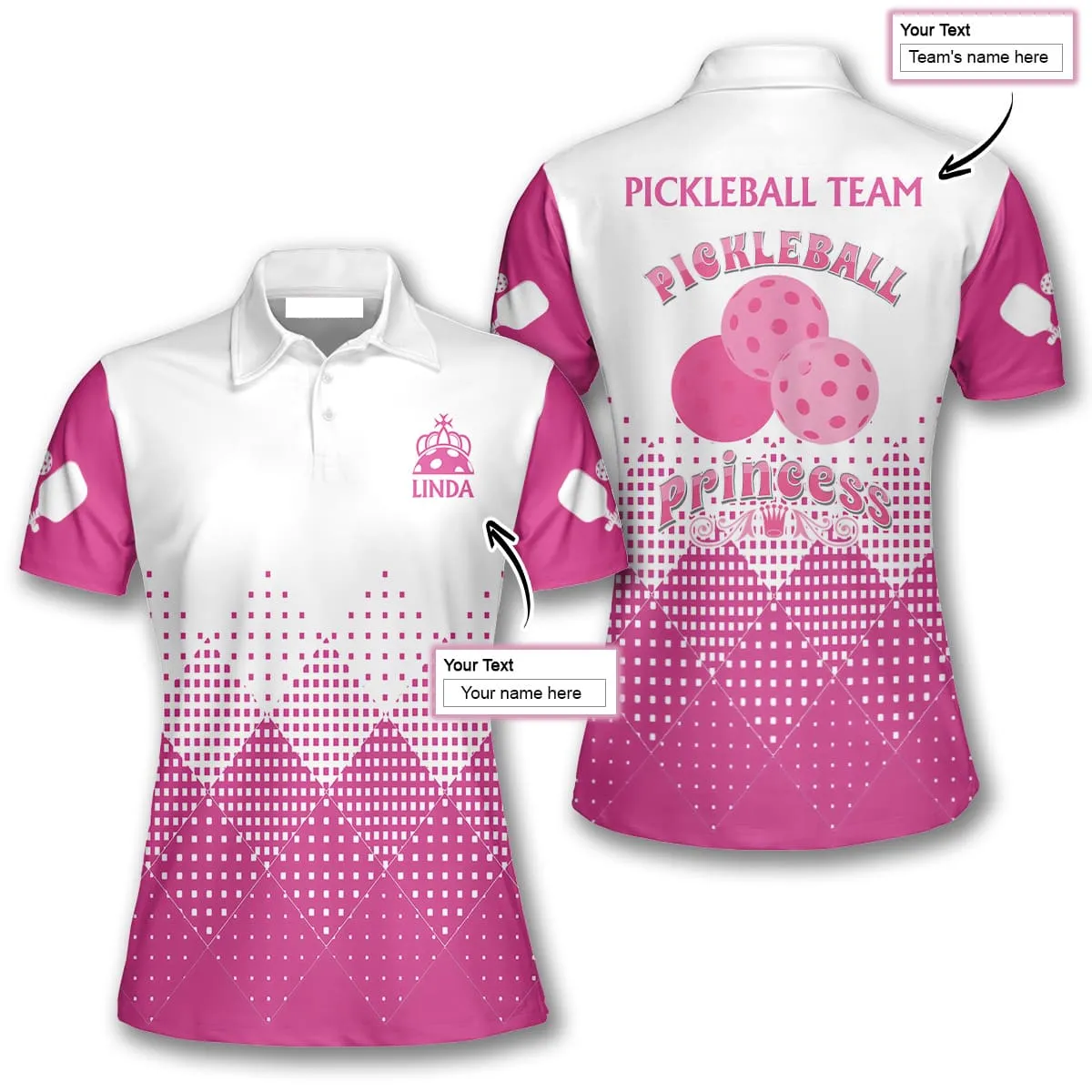 Custom Name Team Pink And White Pickleball Polo Shirts For Women