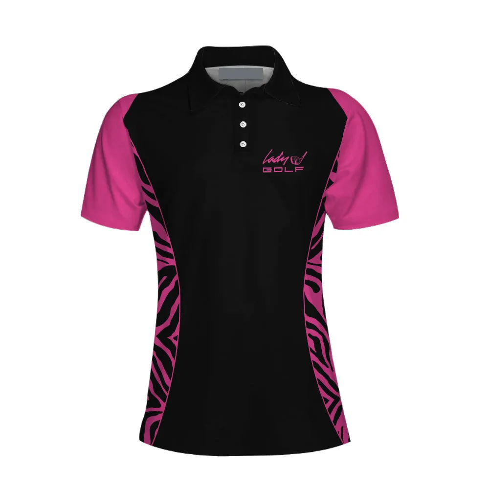 Dark Pink Zebra For Lady Golfer Golf Short Sleeve Women Polo Shirt, Best Shirt For Ladies