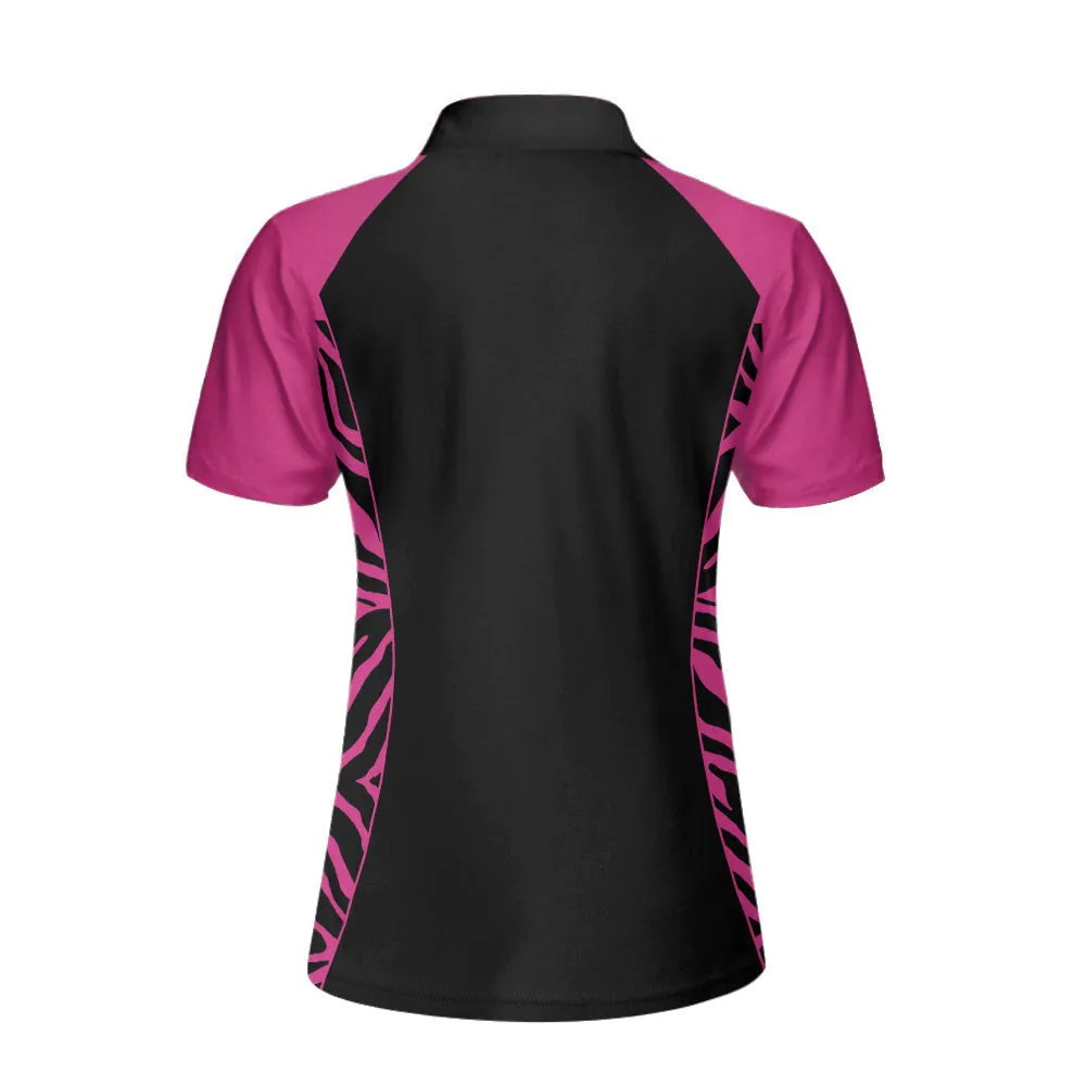 Dark Pink Zebra For Lady Golfer Golf Short Sleeve Women Polo Shirt, Best Shirt For Ladies